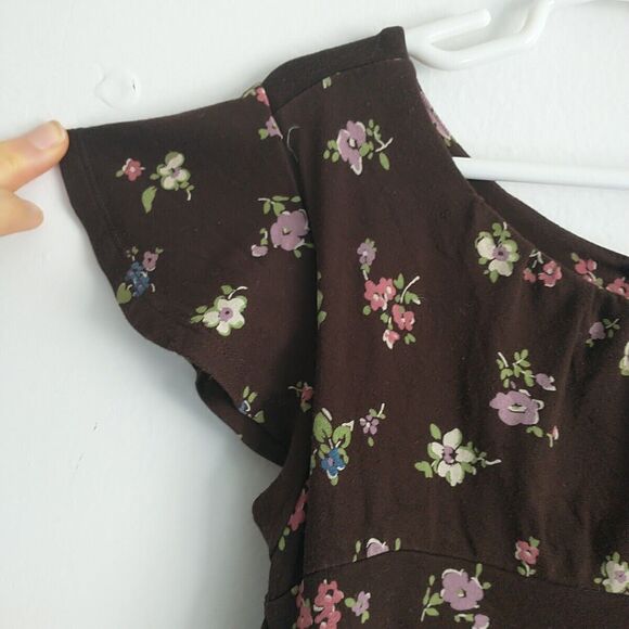 Mini Boden Dress Girl 5-6 yr Brown Floral Empire Flutter Sleeve Cottagecore - Picture 3 of 10